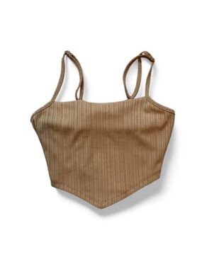 BiaShe Boutique Tan Ribbed Back Tie Crop Top